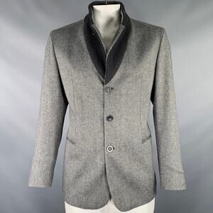 EMPORIO ARMANI Size 46 Grey Black Wool Blend Notch Lapel Sport Coat